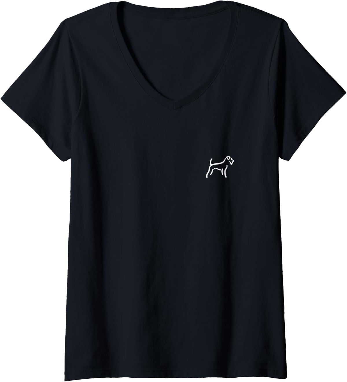 Women's Simple Minimalist Badge Patch Line Art Airedale Terrier V-Neck T-Shirt - Black
