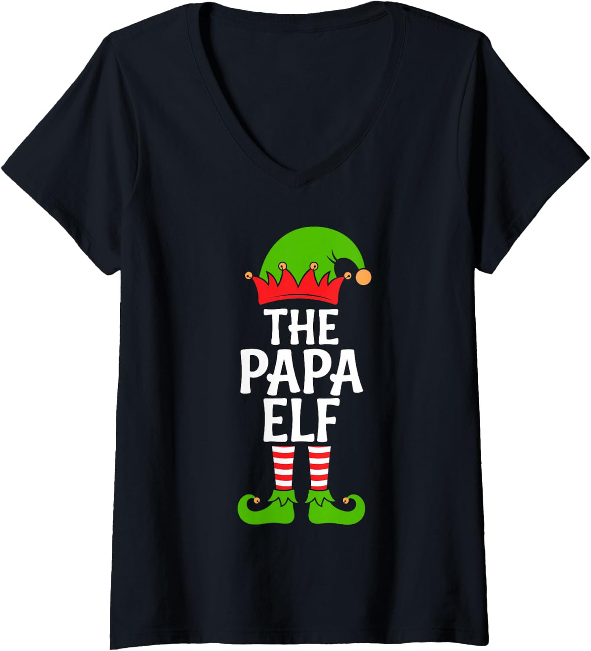 Women's I'm the Papa Elf Funny Christmas Eve Matching Family Team V-Neck T-Shirt - Black