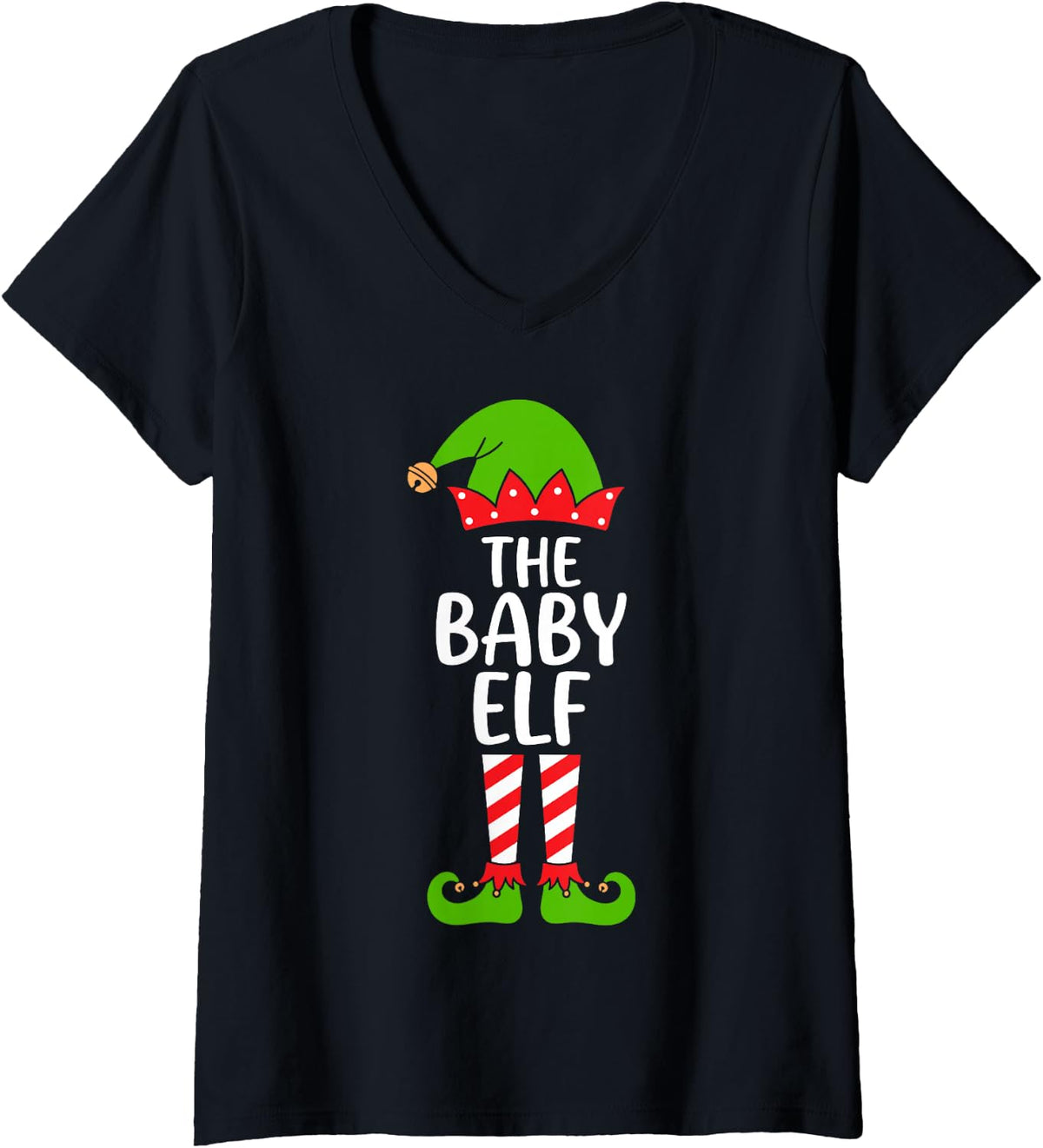 Women's The Baby Elf Christmas Costume Funny Matching Family V-Neck T-Shirt - Black