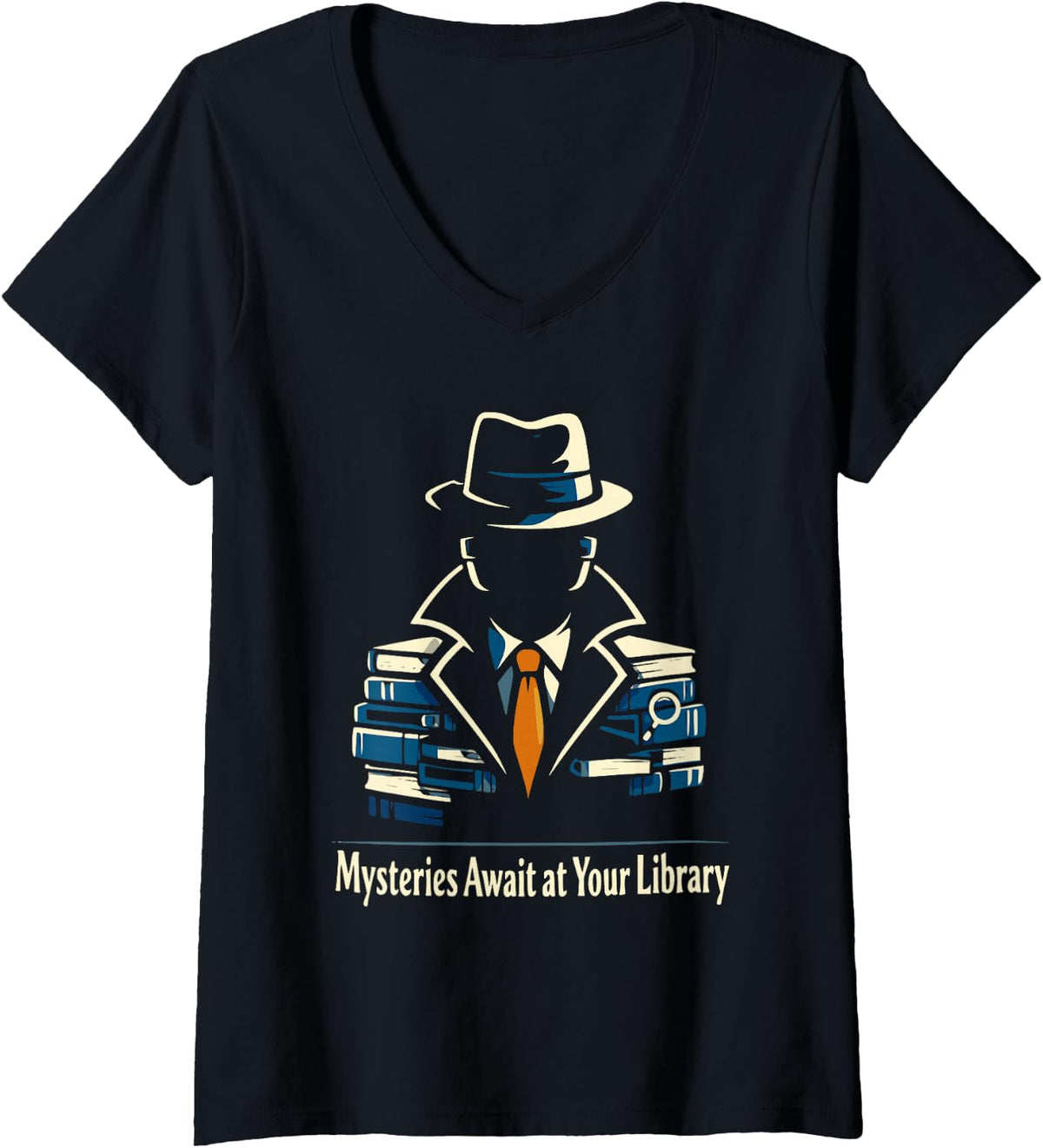 Women's Mysteries Await at Your Library Modern Detective Summer Read V-Neck T-Shirt - Black