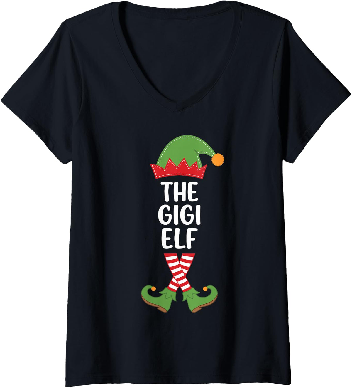 Women's The Gigi Elf Funny Holiday Season Matching Family Xmas V-Neck T-Shirt - Black