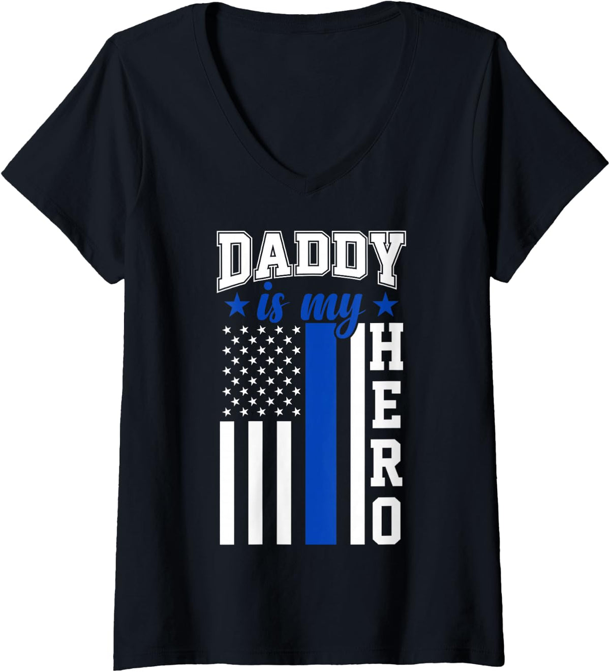 Women's Dad Police Officer Hero Flag Thin Blue Line V-Neck T-Shirt - Black
