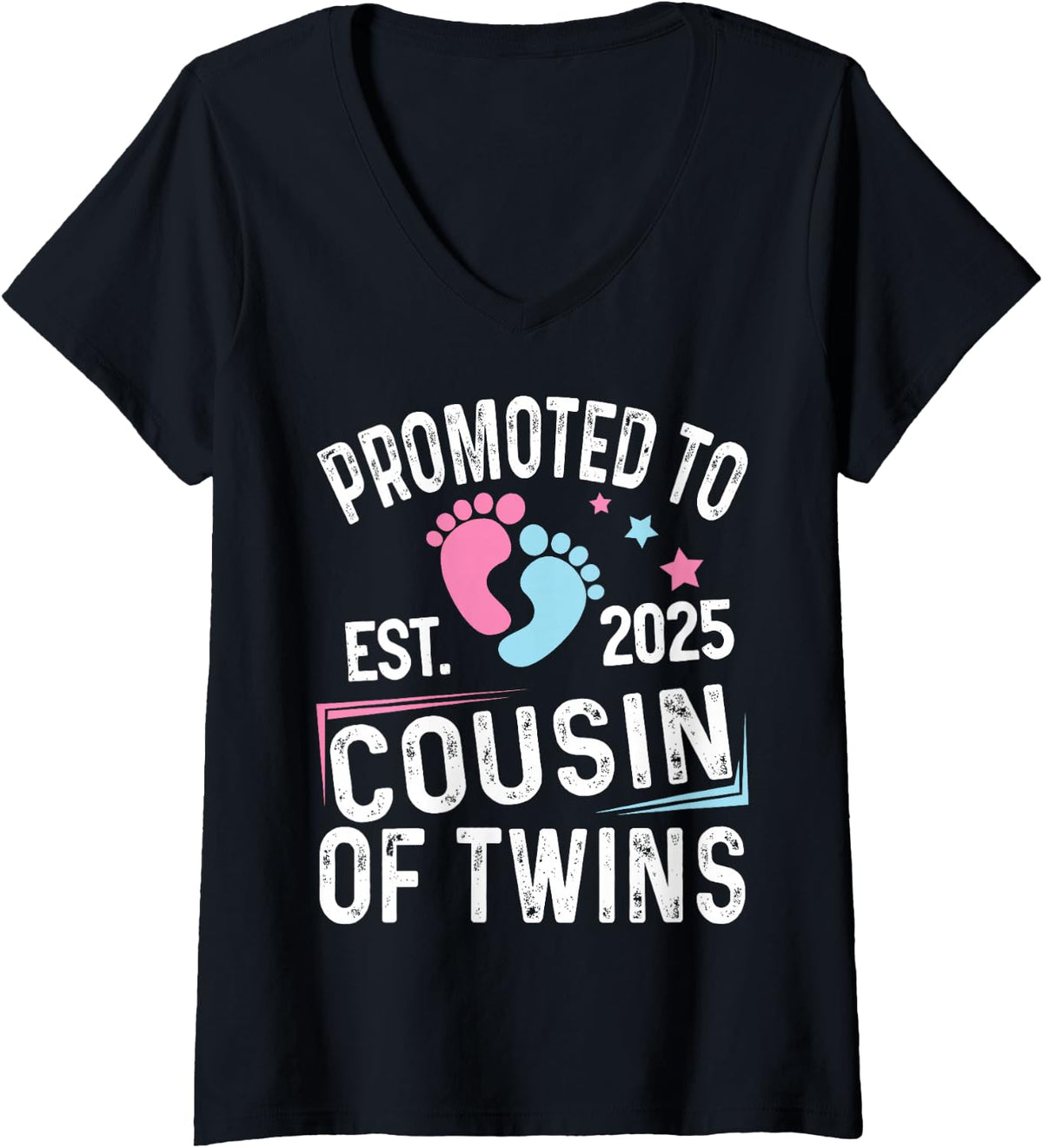 Women's Promoted to Cousin of Twins at Baby Shower 2025 V-Neck T-Shirt - Black