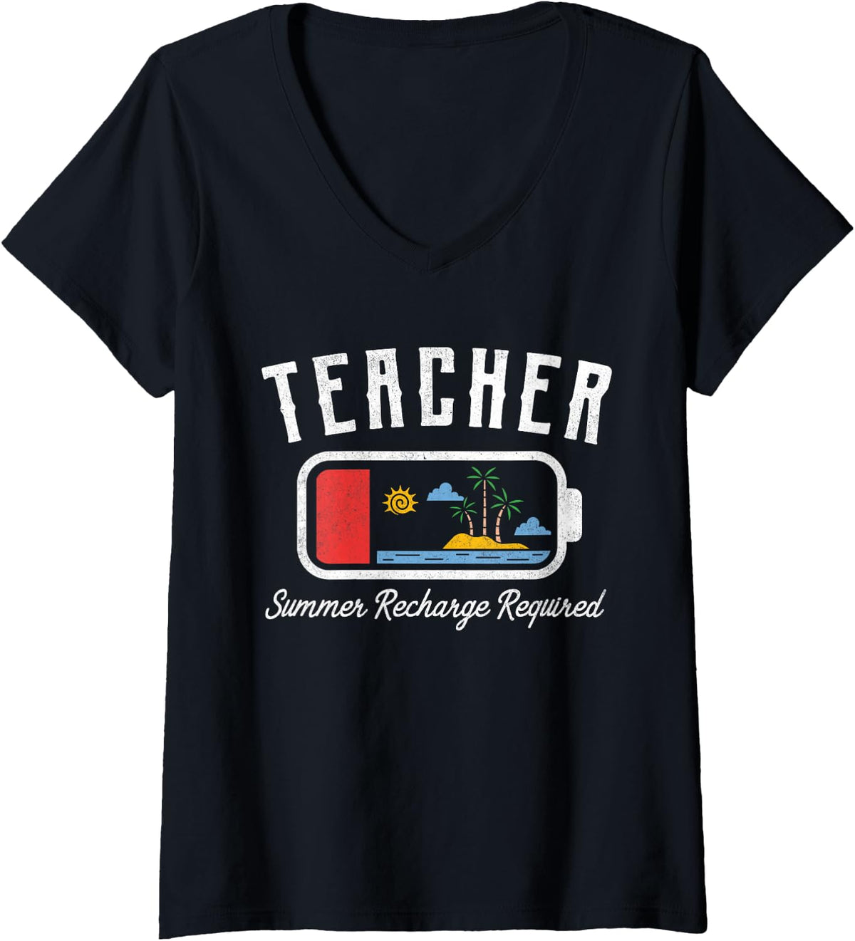 Women's Teacher Summer Recharge Required Last Day School Men Women V-Neck T-Shirt - Black