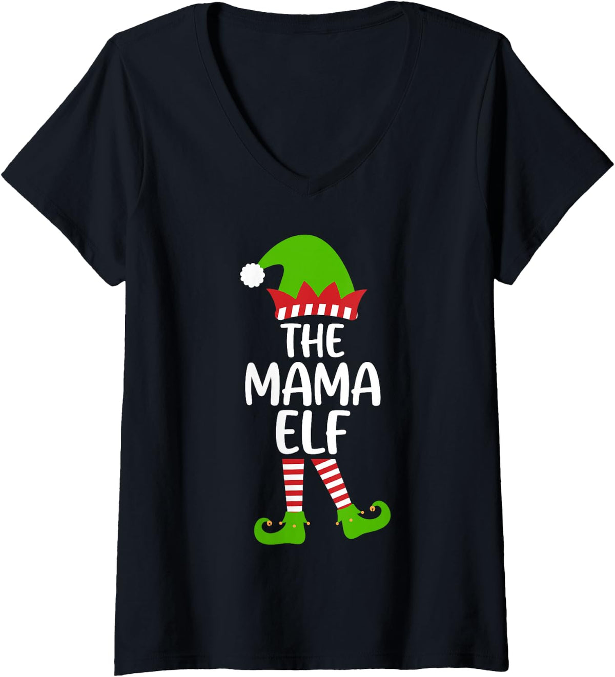 Women's I'm the Mama Elf Holiday Xmas Party Matching Family Group V-Neck T-Shirt - Black