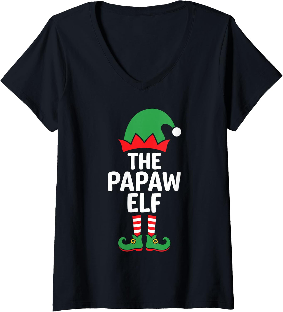 Women's The Papaw Elf Funny Christmas Eve Matching Family Team V-Neck T-Shirt - Black
