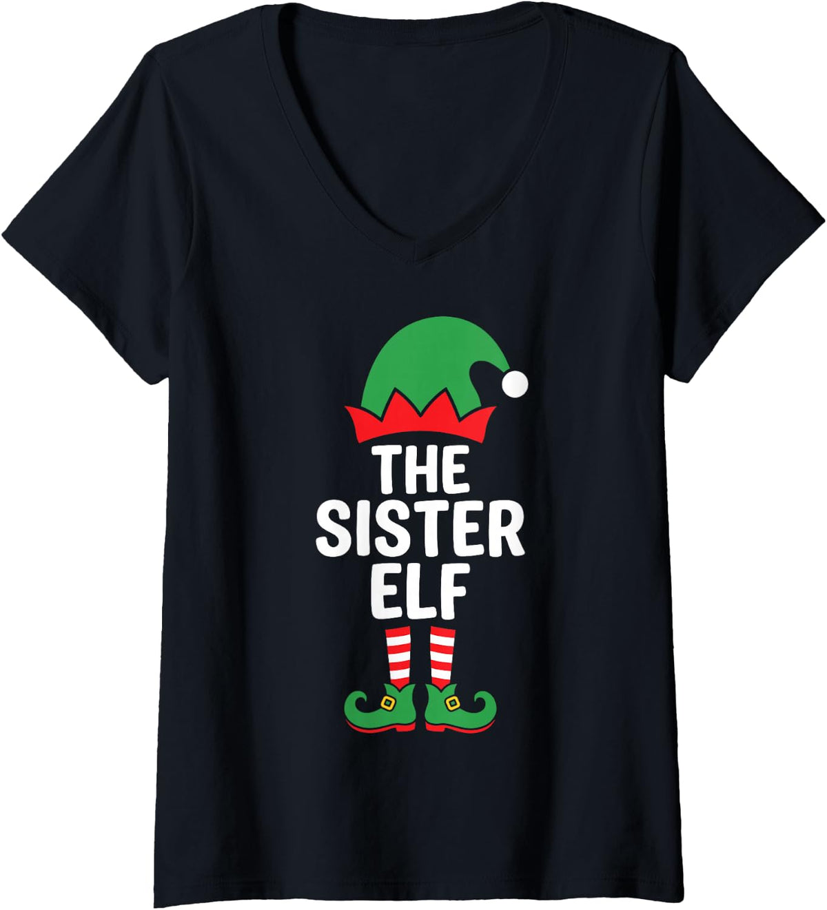 Women's The Sister Elf Funny Christmas Eve Matching Family Team V-Neck T-Shirt - Black