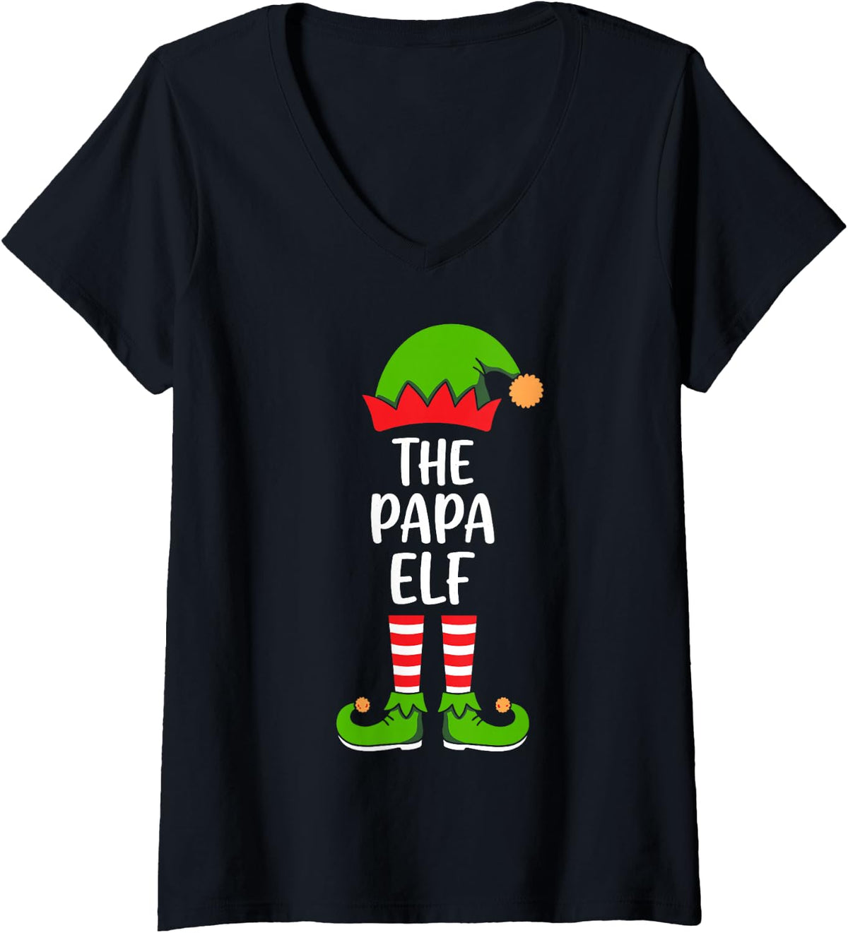 Women's The Papa Elf Funny Santa's Helper Matching Christmas V-Neck T-Shirt - Black