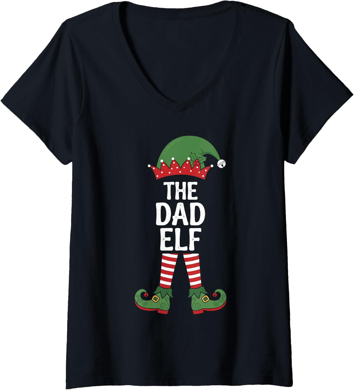 Women's The Dad Elf Holiday Xmas Party Matching Family Group V-Neck T-Shirt - Black