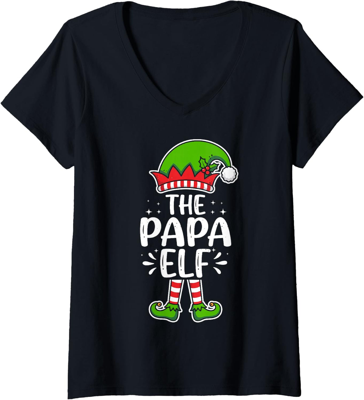Women's I'm the Papa Elf Christmas Costume Funny Matching Family V-Neck T-Shirt - Black