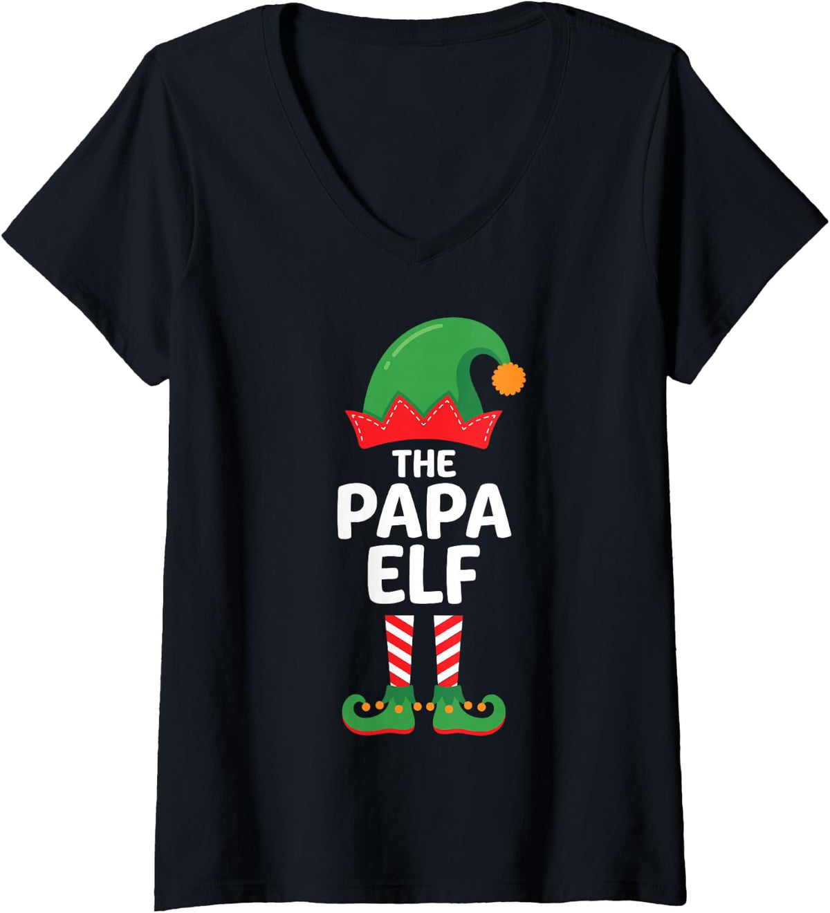 Women's The Papa Elf Ugly Christmas Funny Matching Family Group V-Neck T-Shirt - Black