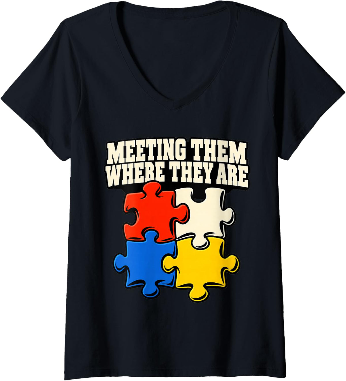 Women's Special Education Meeting Them Where They are Aide Puzzle V-Neck T-Shirt - Black