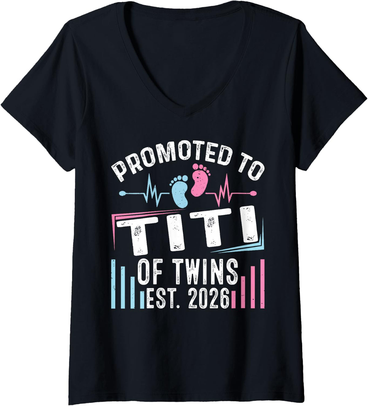 Women's Promoted to Titi of Twins Est 2026 Baby Shower V-Neck T-Shirt - Black
