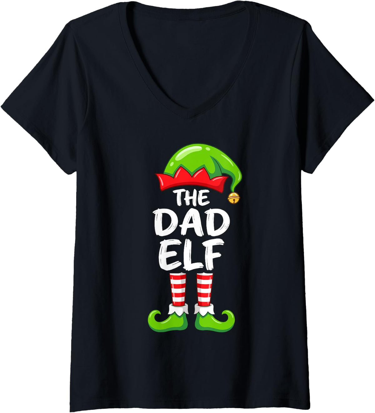 Women's The Dad Elf Cute Christmas Pajama Party Family Group V-Neck T-Shirt - Black
