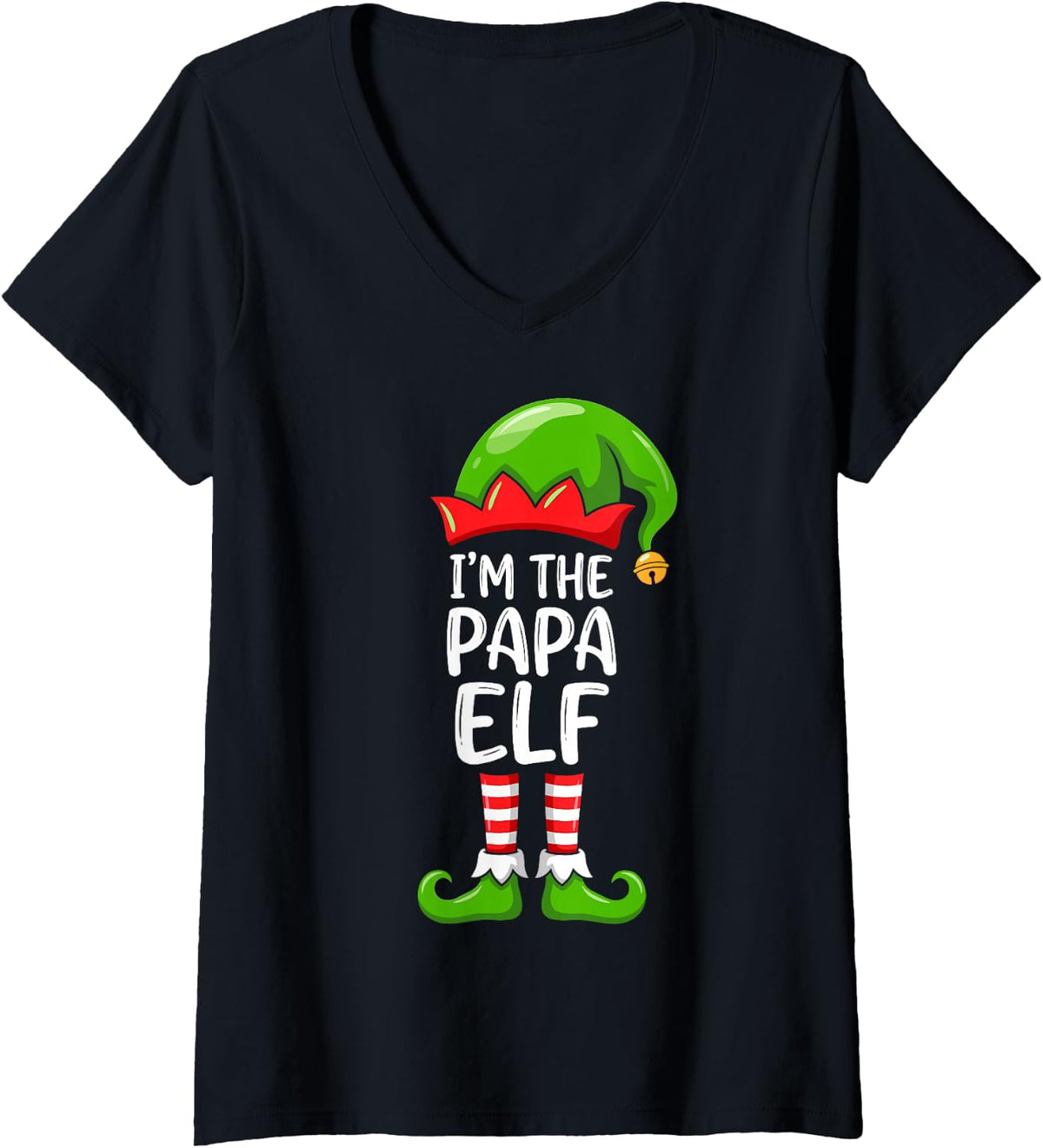 Women's I'm the Papa Elf Funny Santa's Helper Matching Christmas V-Neck T-Shirt - Black