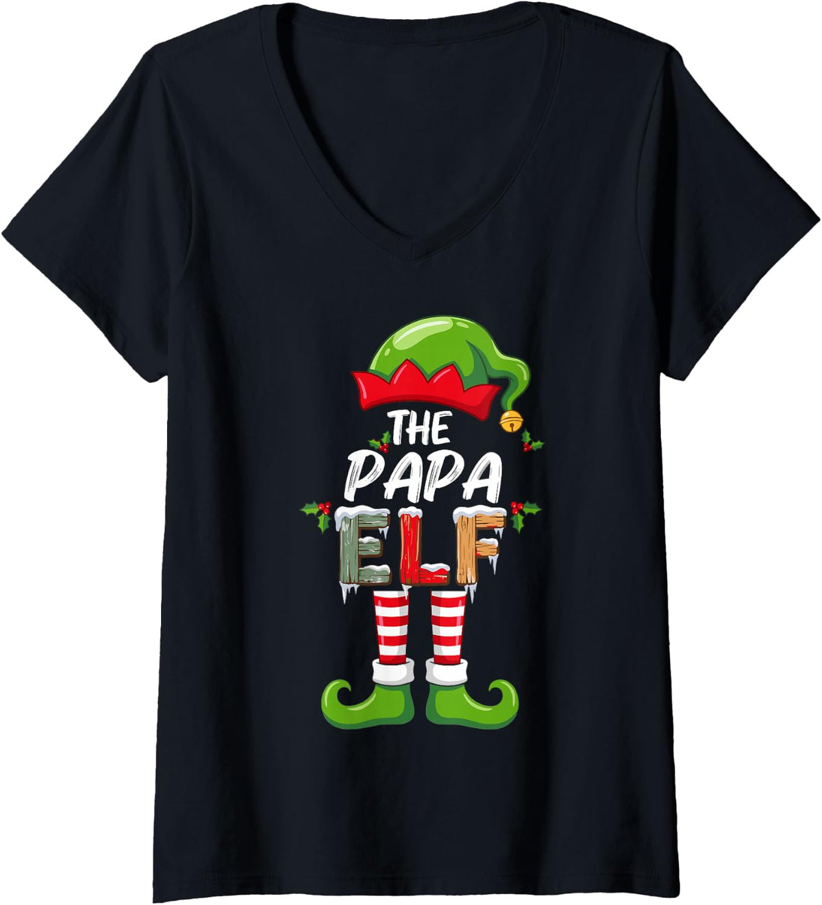 Women's The Papa Elf Christmas Morning Matching Family Crew V-Neck T-Shirt - Black