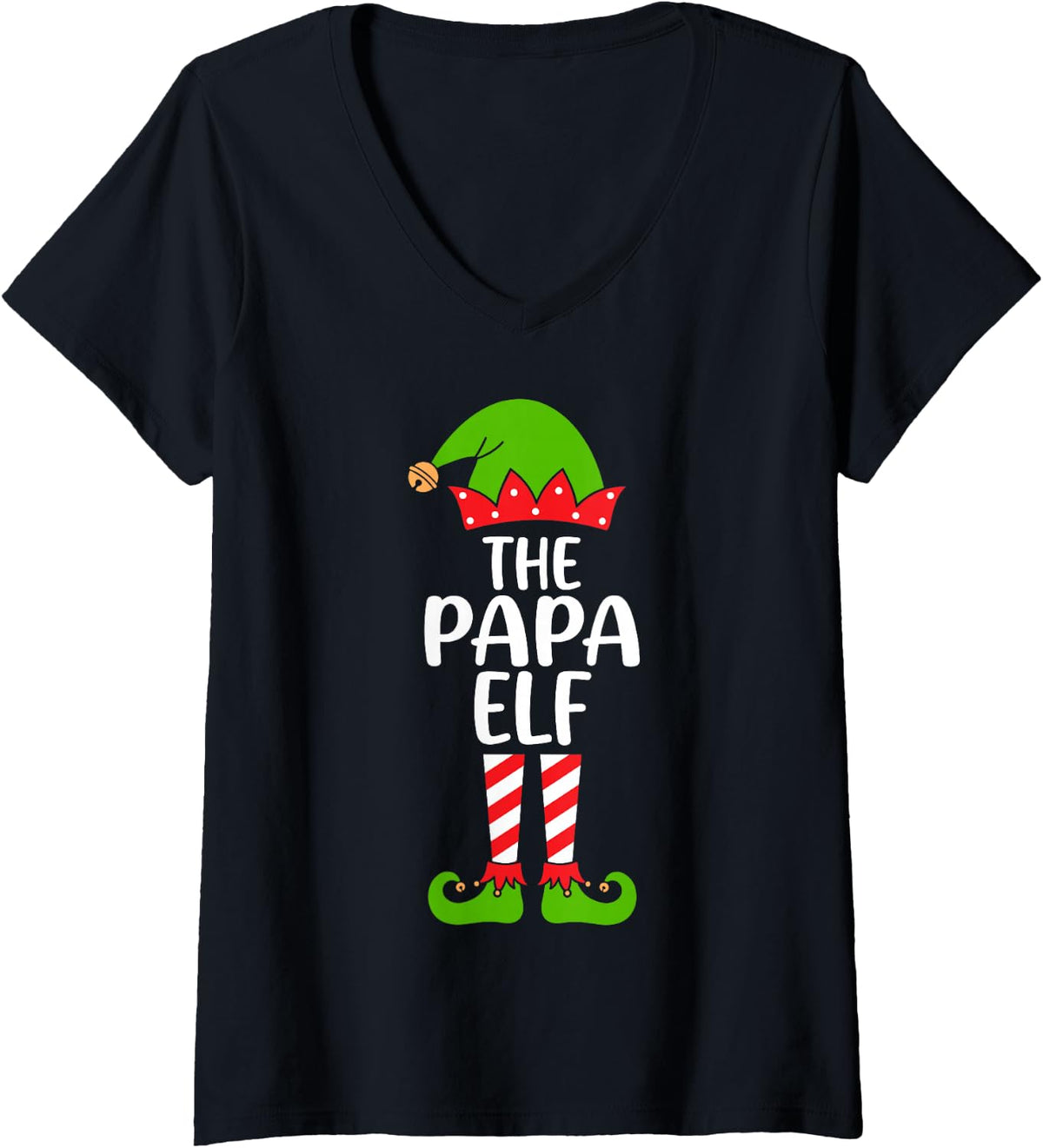 Women's The Papa Elf Christmas Costume Funny Matching Family V-Neck T-Shirt - Black