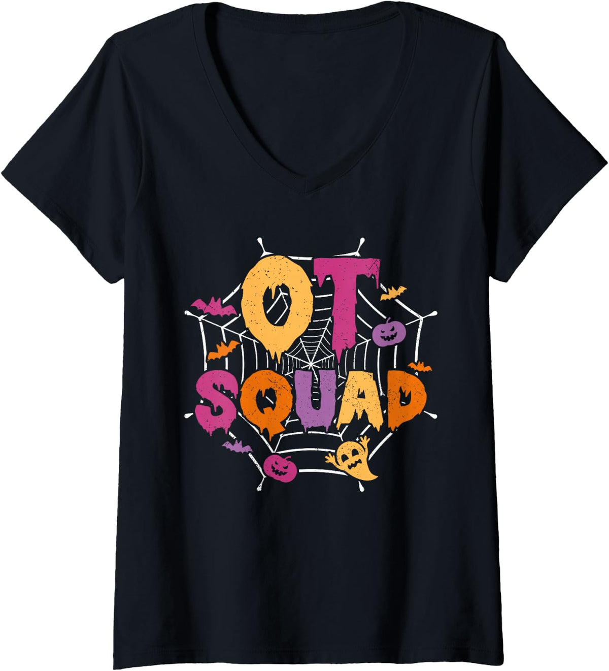 Women's Halloween OT Squad Matching Occupational Therapist V-Neck T-Shirt - Black