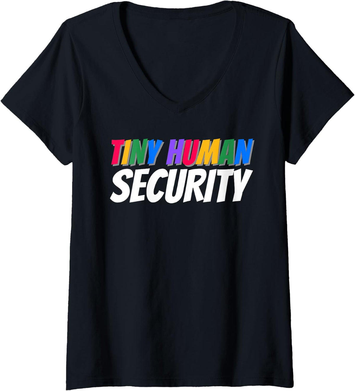 Women's Tiny Human Security Daycare Teacher Toddler Crew Matching V-Neck T-Shirt - Black