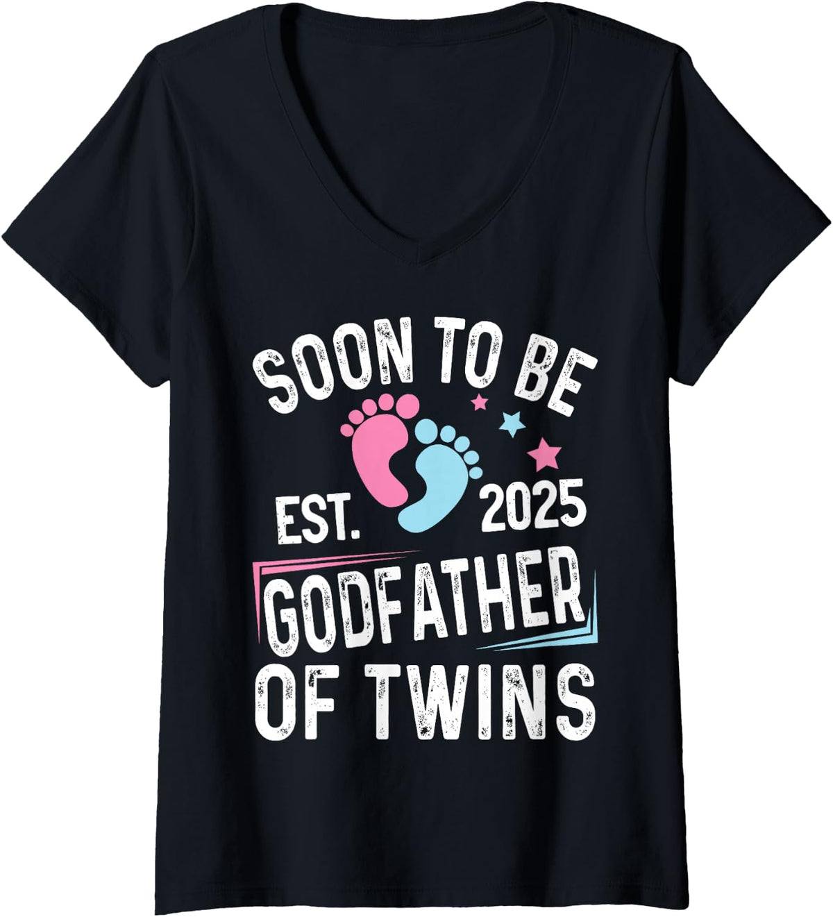 Women's Soon to Be Godfather of Twins Est. 2025 Godfather Vintage V-Neck T-Shirt - Black