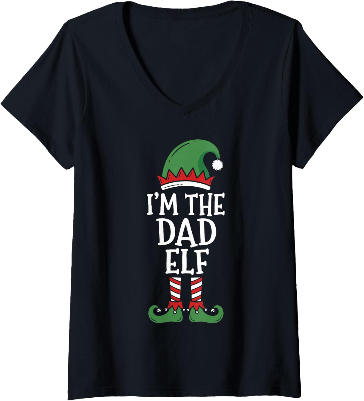 Women's I'm the Dad Elf Matching Family Christmas 2026 Holiday Crew V-Neck T-Shirt - Black