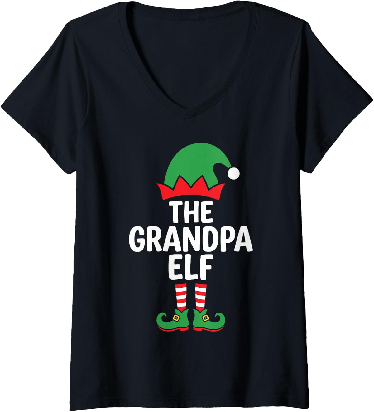 Women's The Grandpa Elf Cute Christmas Eve Matching Family V-Neck T-Shirt - Black