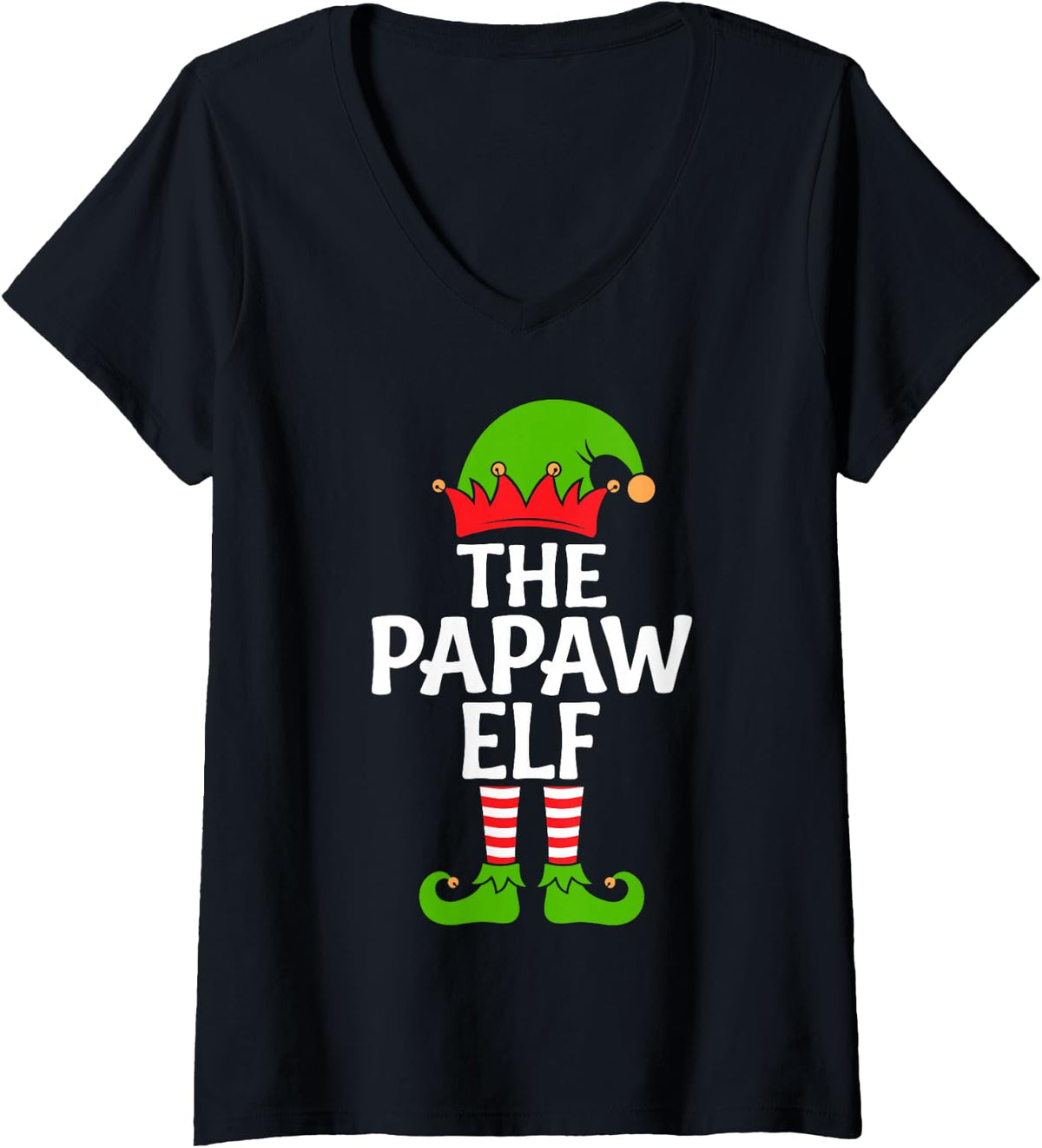 Women's I'm the Papaw Elf Funny Christmas Eve Matching Family Team V-Neck T-Shirt - Black