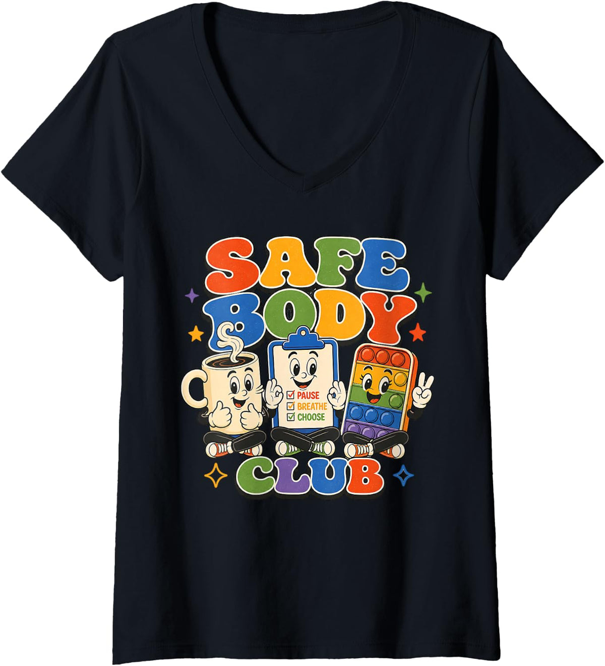 Women's SPED Teacher para Retro 70s Behavior para Professional Cute V-Neck T-Shirt - Black