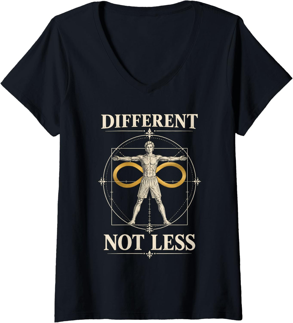 Women's Different Not Less Autism Awareness Acceptance Infinity V-Neck T-Shirt - Black