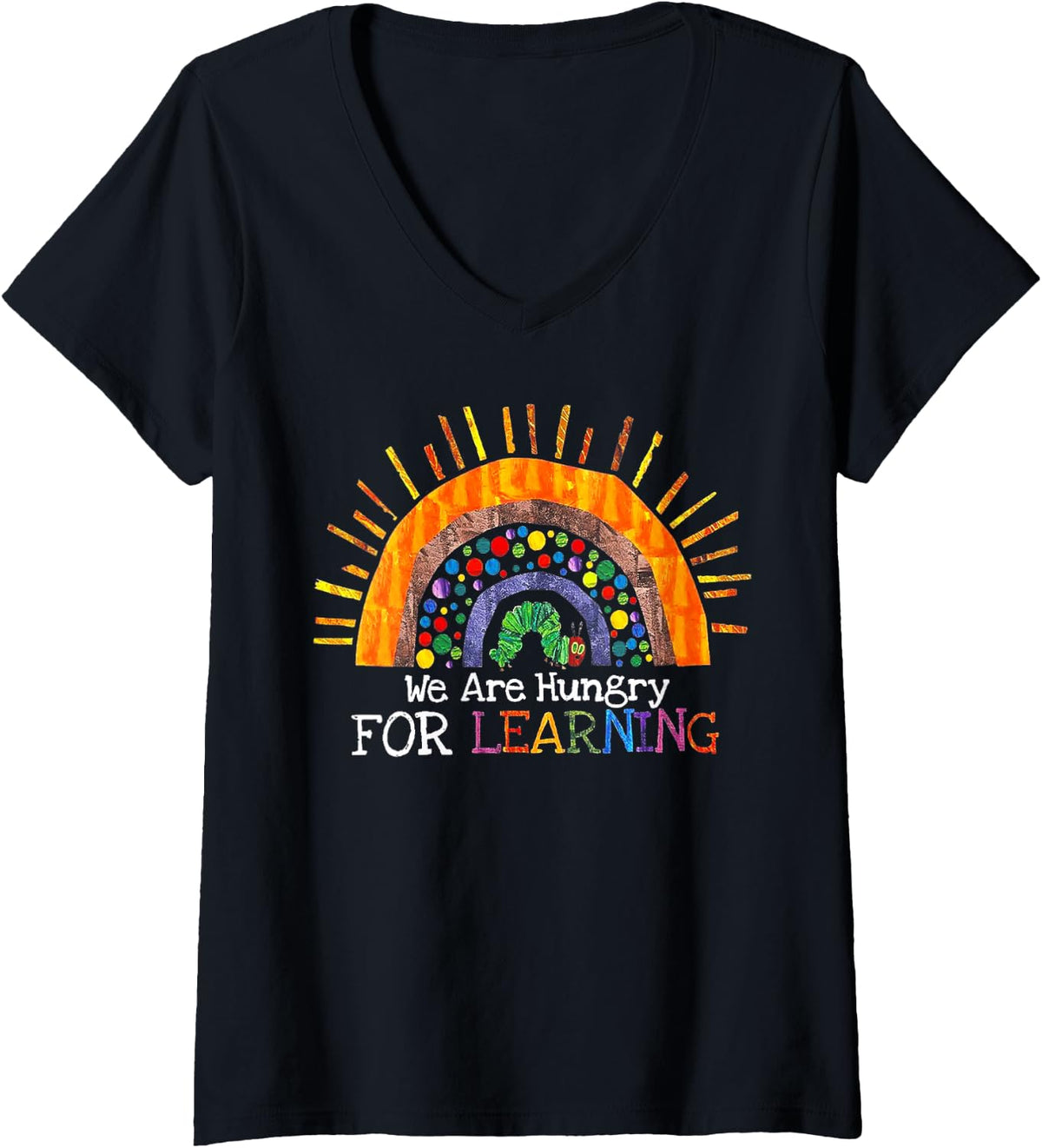 Womens We are Hungry for Learning V-Neck T-Shirt - Black