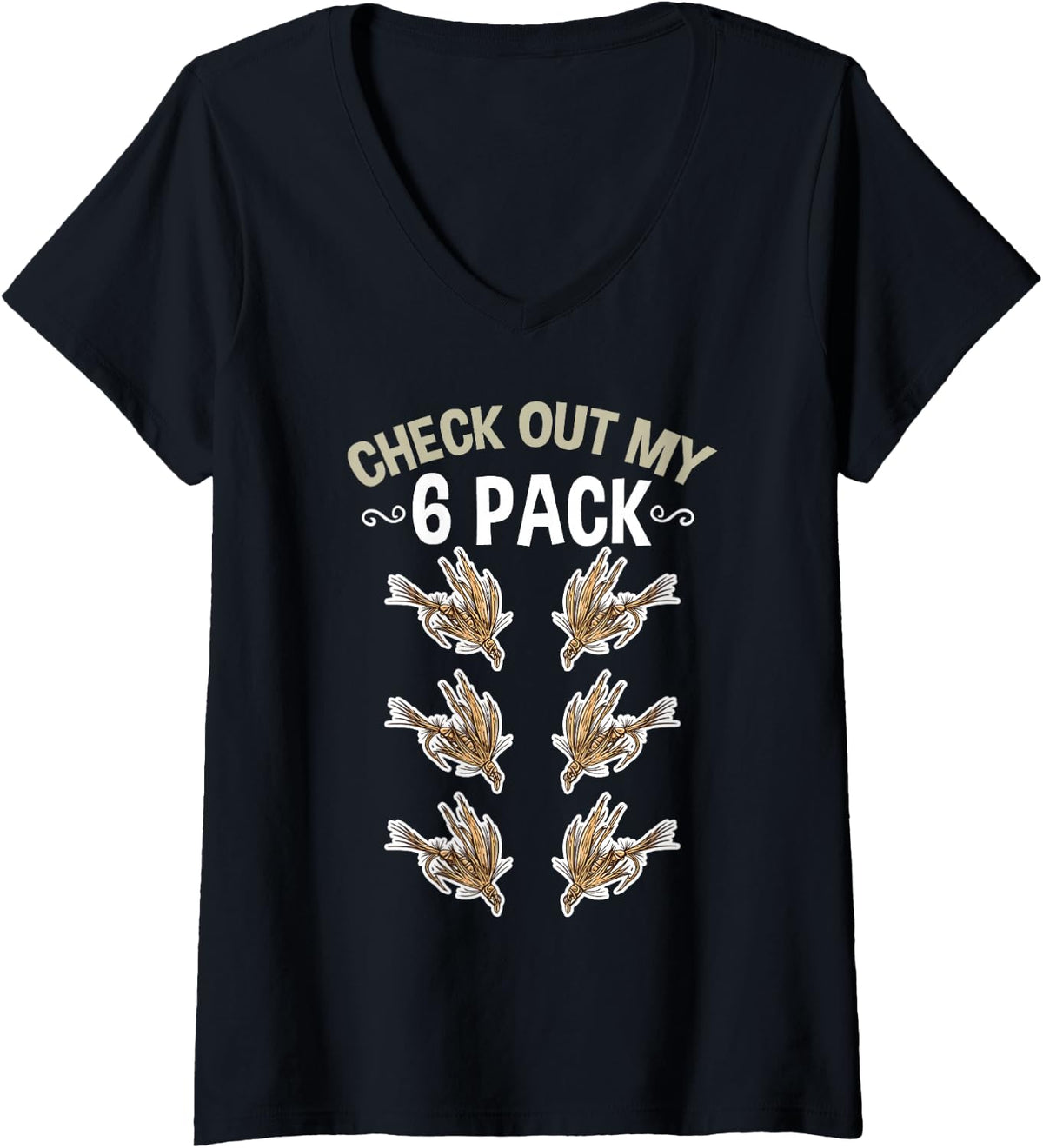 Women's Check Out My Six Pack Fly Fishing V-Neck T-Shirt - Black