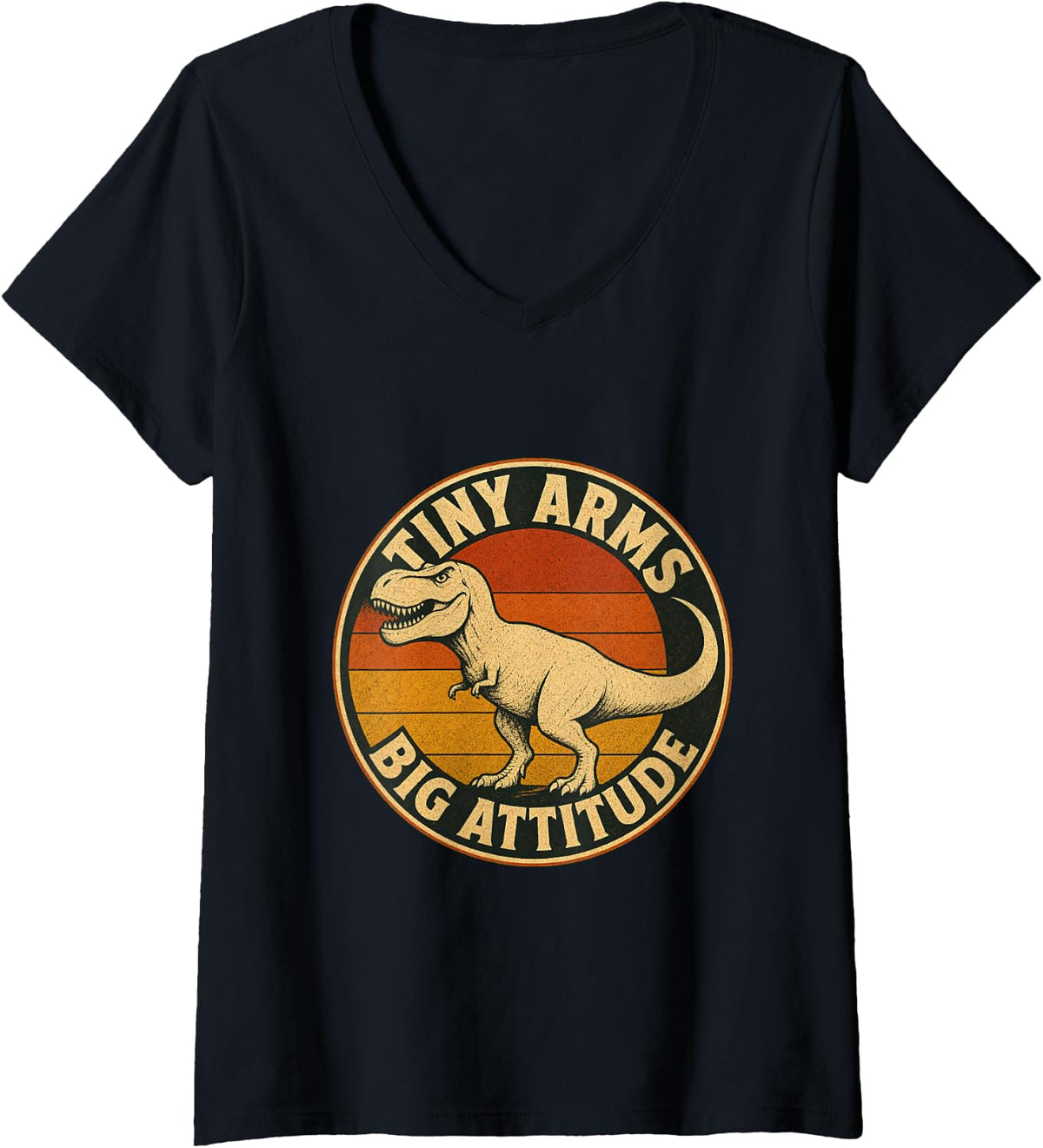 Women's Tiny Arms Big Attitude T Rex Dinosaur Humor for Dino Lovers V-Neck T-Shirt - Black