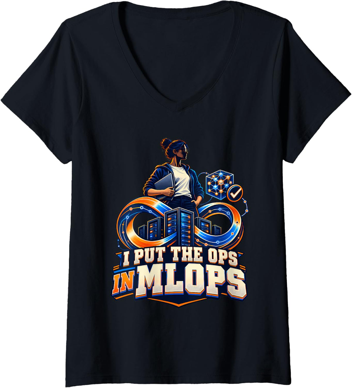 Women's I Put The Ops in MLOps AI Architect Machine Learning V-Neck T-Shirt - Black