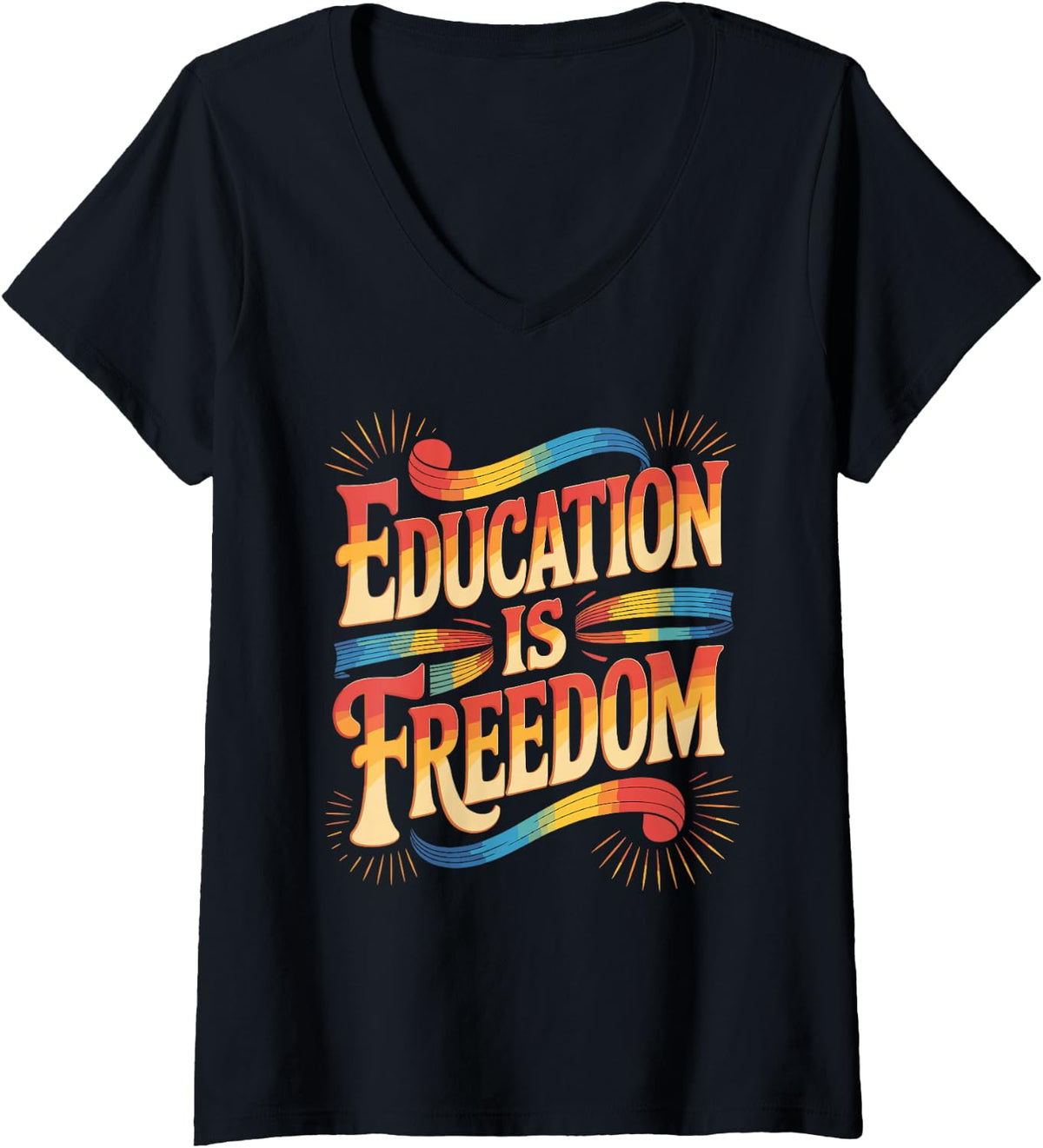 Women's Literacy Matters Education is Freedom Design V-Neck T-Shirt - Black