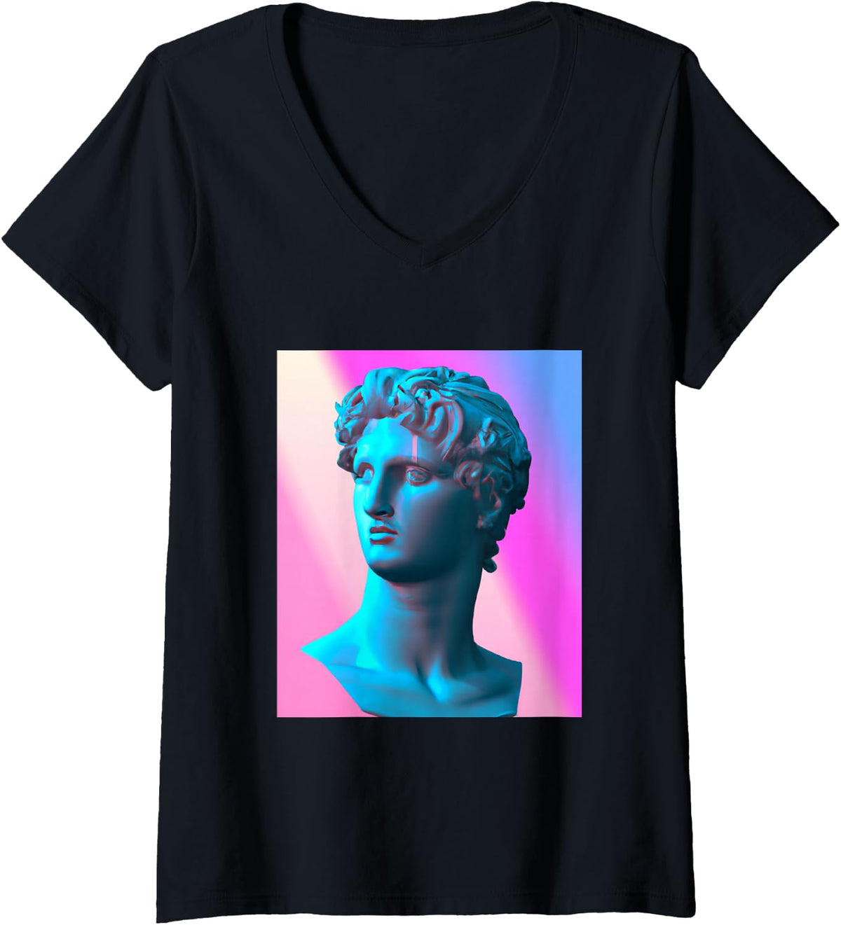 Women's Vaporwave Roman Bust Statue V-Neck T-Shirt - Black