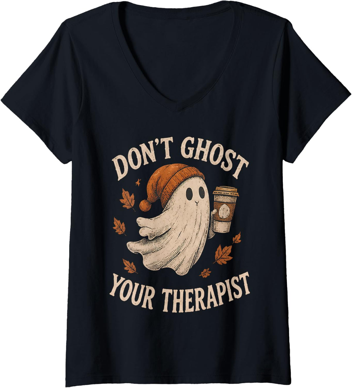 Women's Dont Ghost Your Therapist Halloween Mental Health Fall V-Neck T-Shirt - Black
