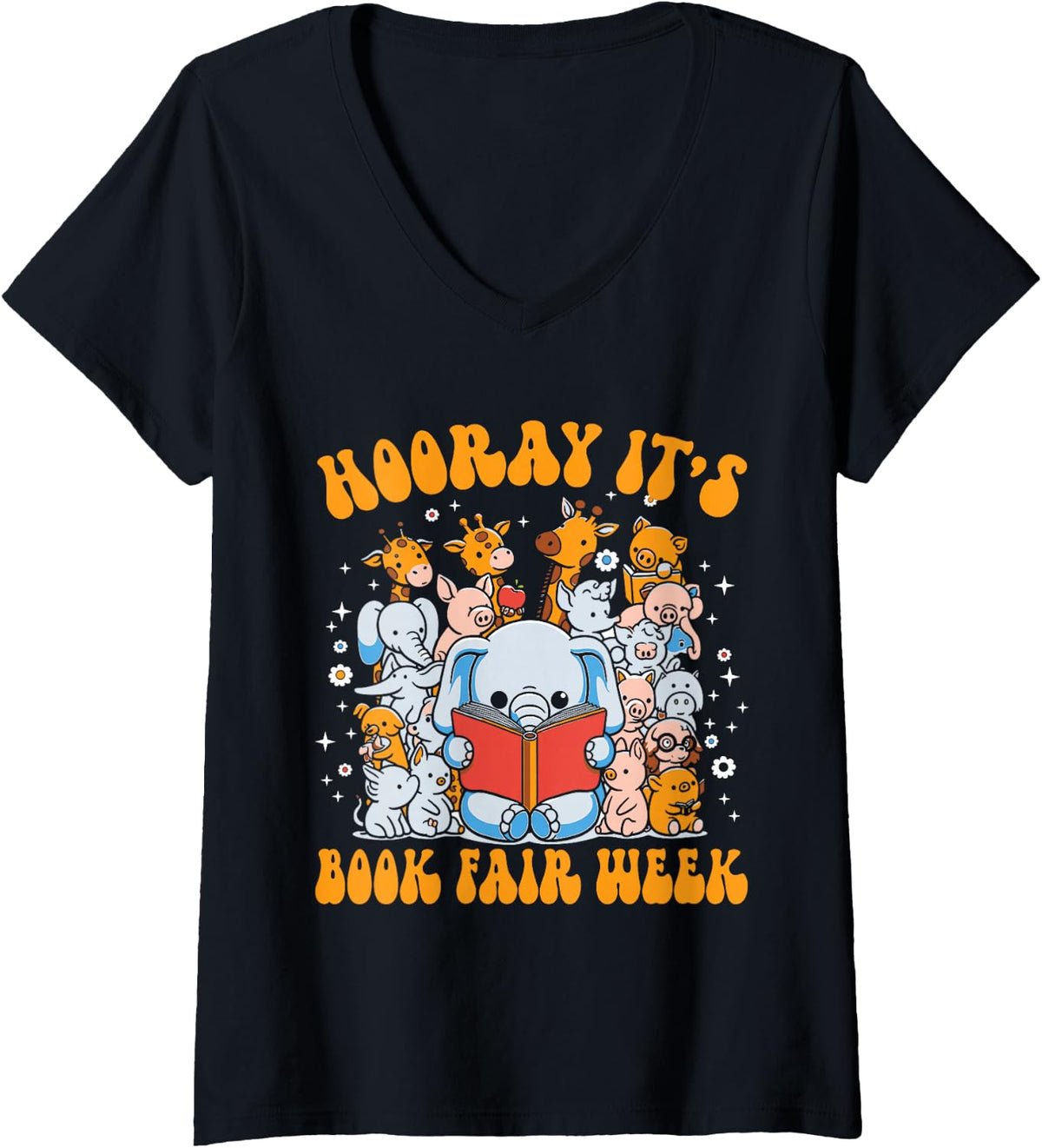 Women's Book Fair School Library Hooray Its Book Fair Week V-Neck T-Shirt - Black