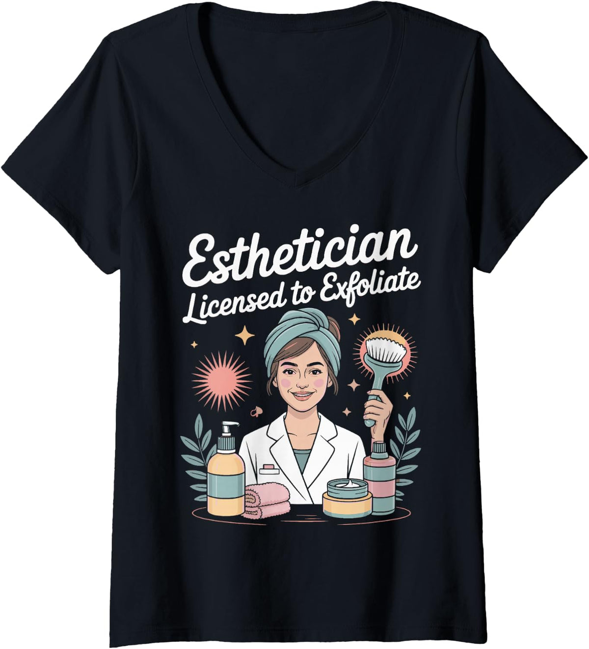 Women's Exfoliate Dermatology Therapist Skin Care Estheticians V-Neck T-Shirt - Black