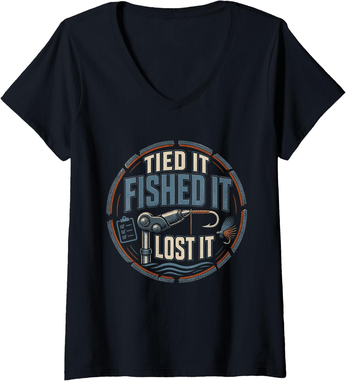 Women's Tied It Fished It Lost It Fly Fishing Trout Fly Tying V-Neck T-Shirt - Black
