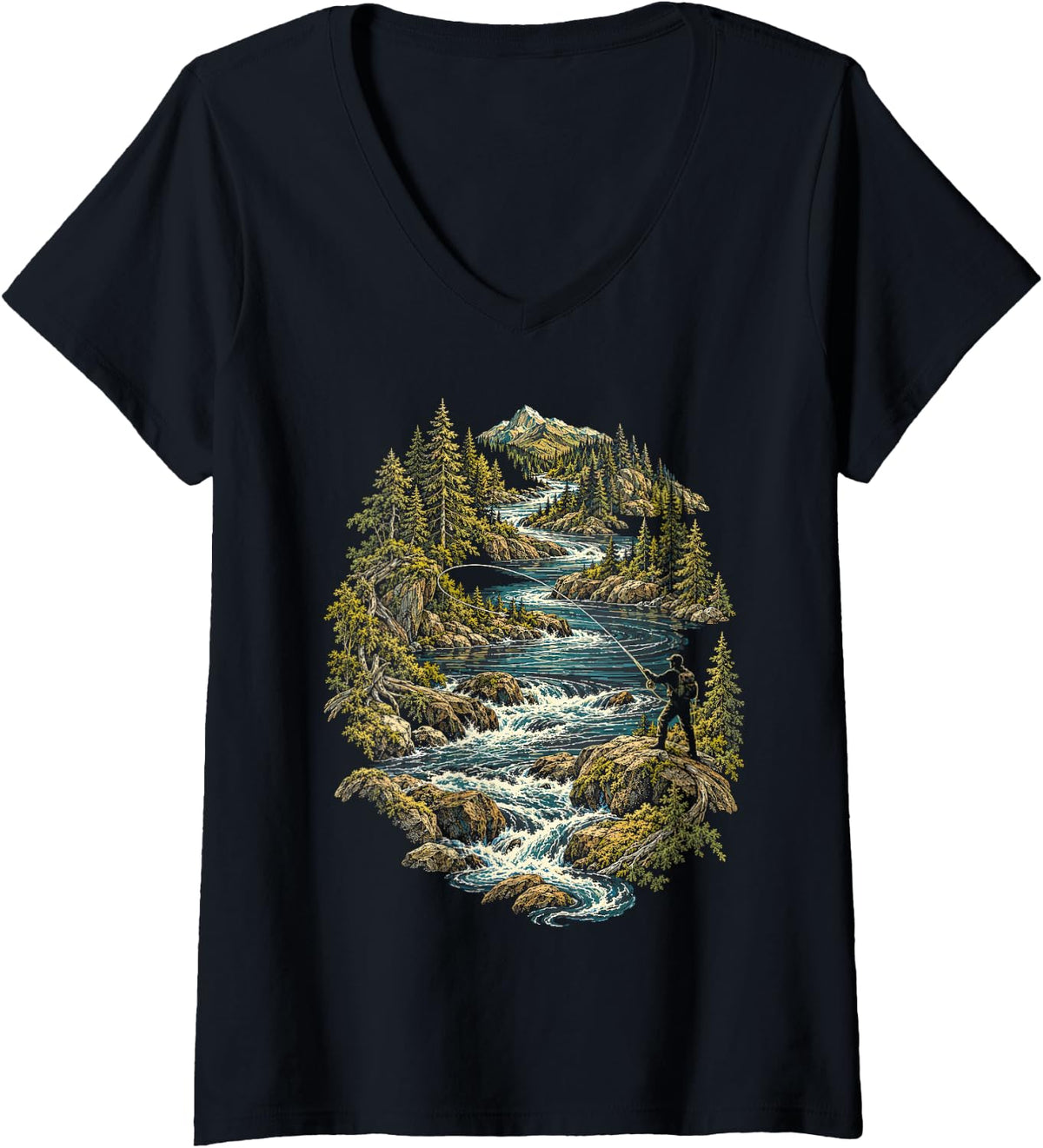 Women's Fly Tying Fly Fishing V-Neck T-Shirt - Black