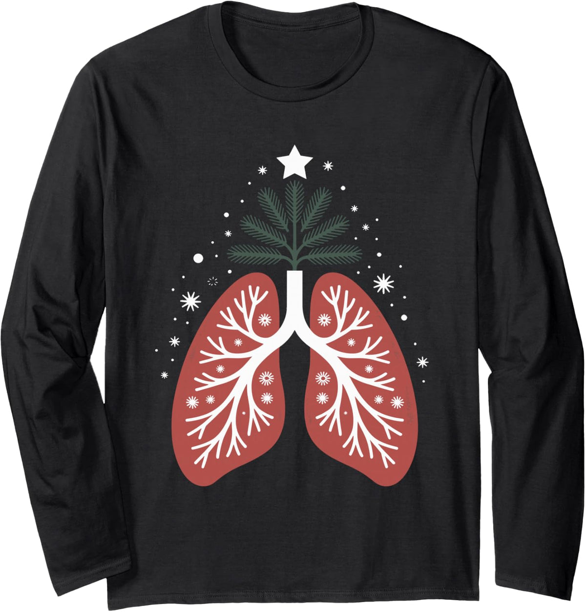 Lung Tree Christmas Respiratory Therapist Humor Long Sleeve T-Shirt - Adult Unisex Black