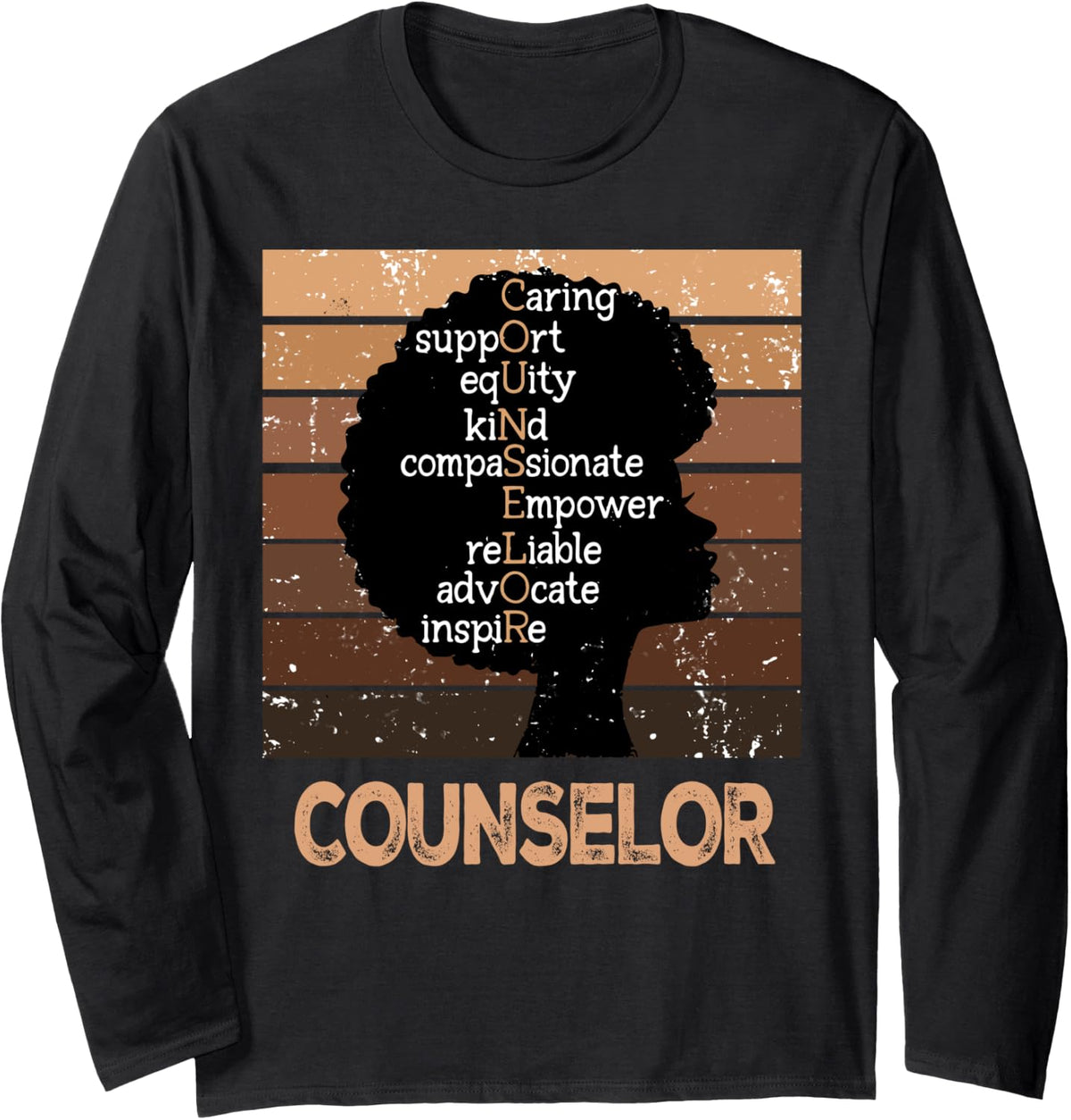 Black American School Counselor Counselor Long Sleeve T-Shirt - Adult Unisex Black