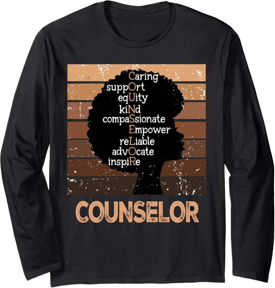 Black American School Counselor Counselor Long Sleeve T-Shirt - Adult Unisex Black