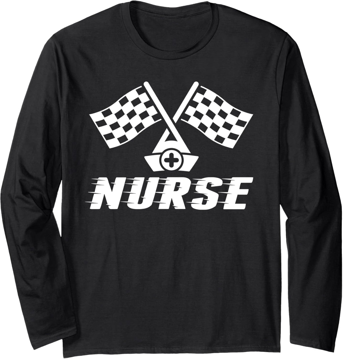 Nurse Checkered RN NICU Hosting Race Car Nurse Pit Crew Long Sleeve T-Shirt - Adult Unisex Black