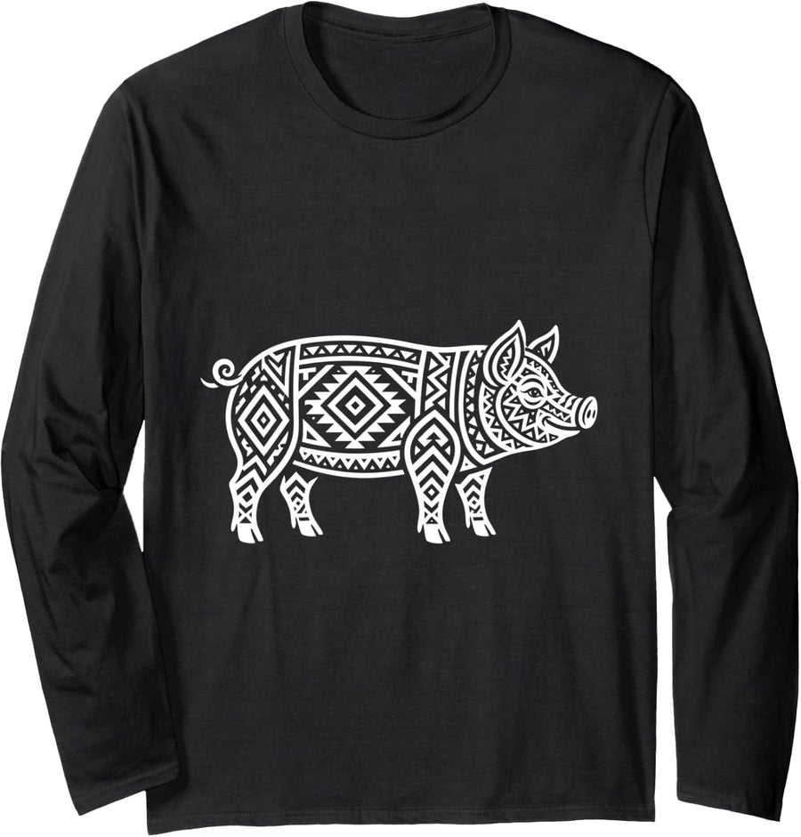Geometric Pig Line Art for Farm Animal Lovers Long Sleeve T-Shirt - Adult Unisex Black