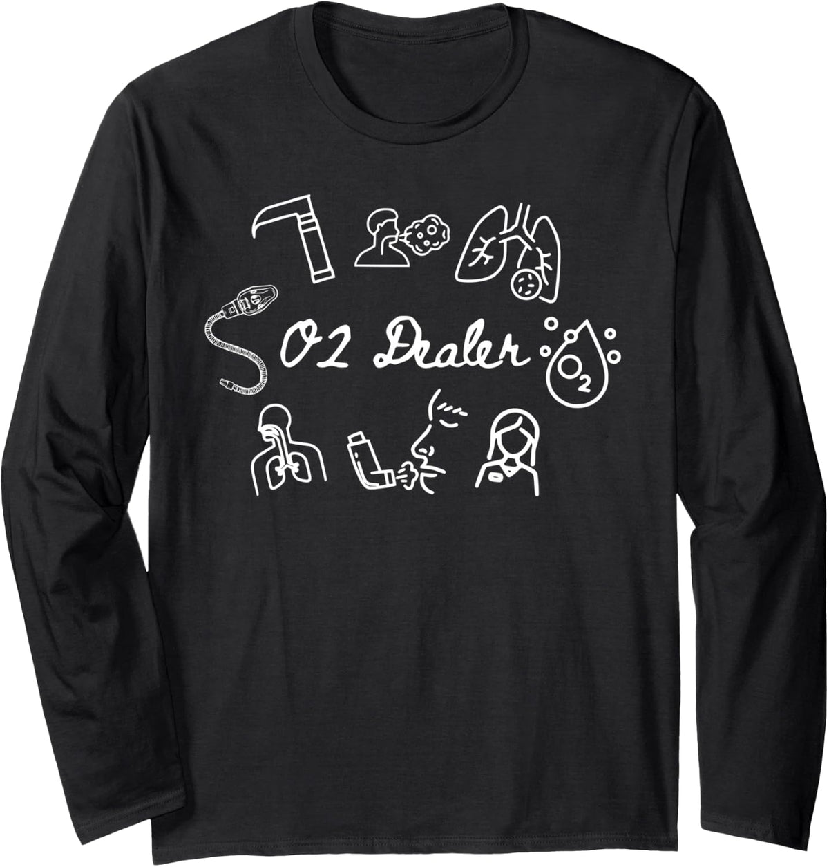 Respiratory Therapist O2 Dealer Lung RT Nurse Pulmonology Long Sleeve T-Shirt - Adult Unisex Black