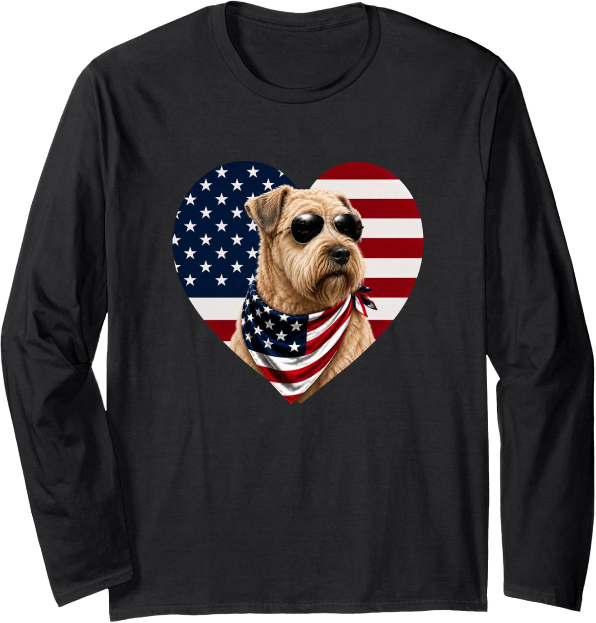 Soft Coated Wheaten Terrier USA Flag Heart Patriotic Design Long Sleeve T-Shirt - Adult Unisex Black