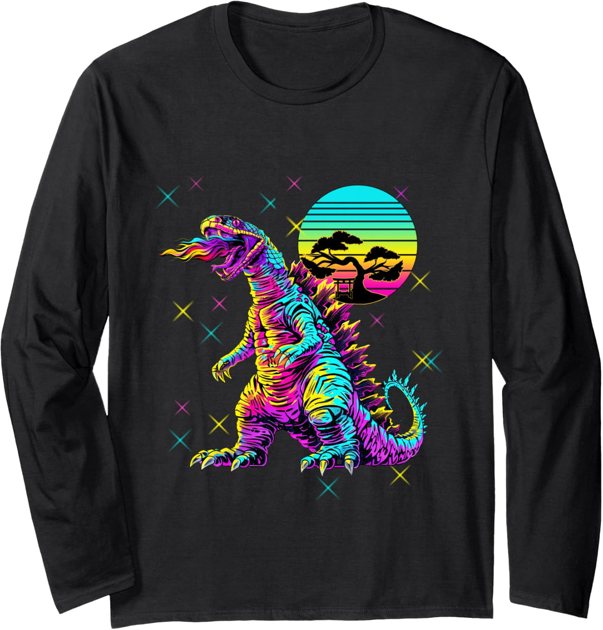Cool Streetwear synthwave 80s 90s Retro Anime snakezilla Long Sleeve T-Shirt - Adult Unisex Black