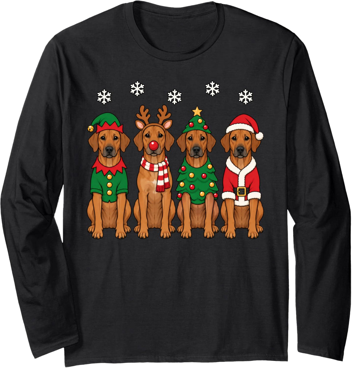 Rhodesian Ridgeback Christmas Reindeer Santa Dog Lover Long Sleeve T-Shirt - Adult Unisex Black