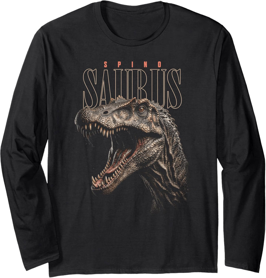 Spinosaurus Face Dinosaur Wildlife Nature Dino Spinosaurus Long Sleeve T-Shirt - Adult Unisex Black